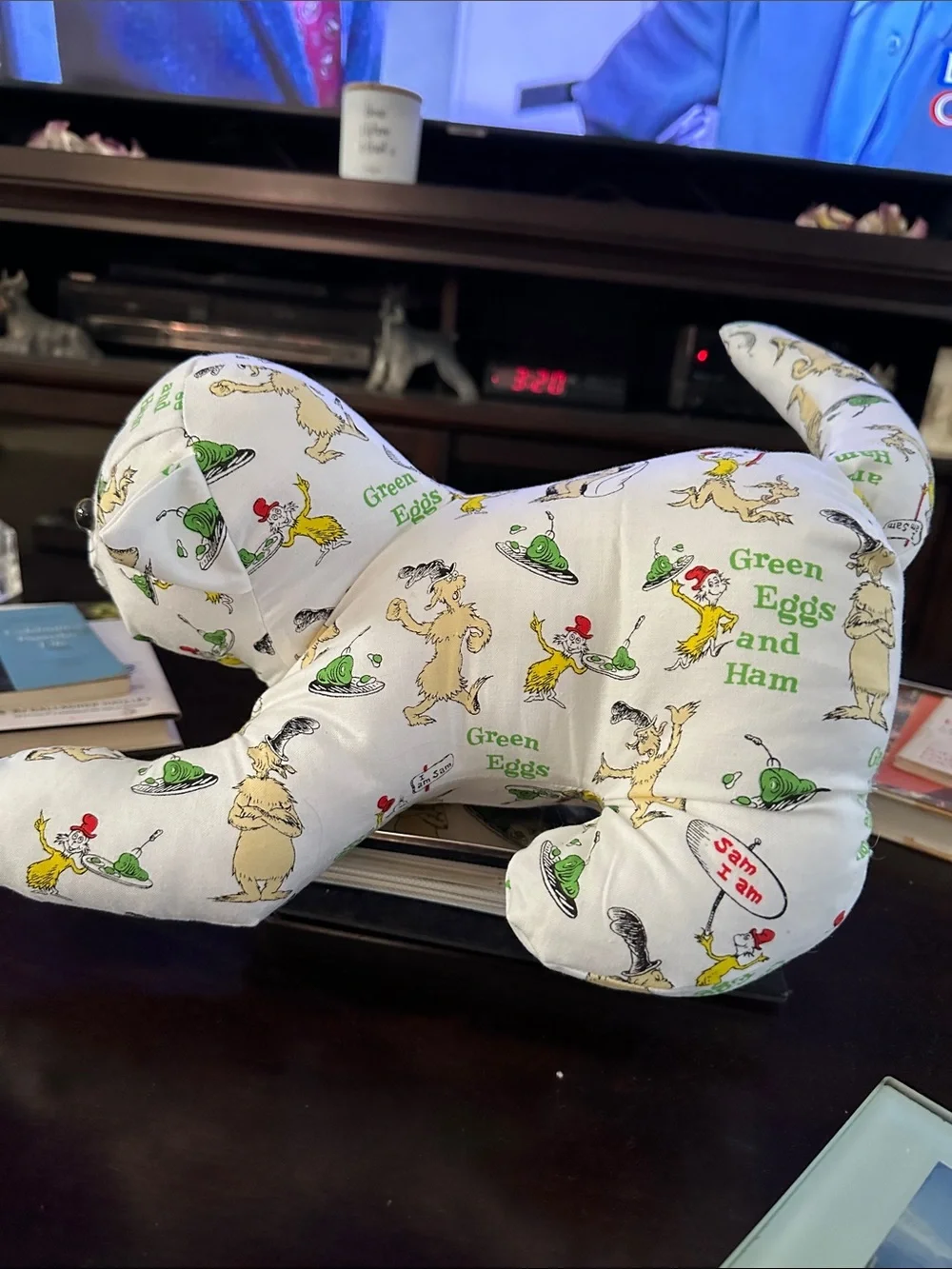Handcrafted White Dr. Seuss Themed Fabric Cat Plush - Picture 3 of 7